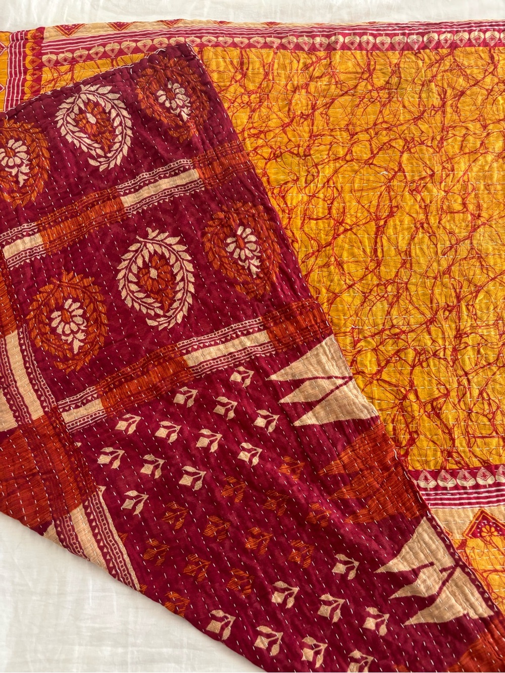 Anthropologie Artisan hand stitched Woven Red Kantha throw - Picture 3 of 5